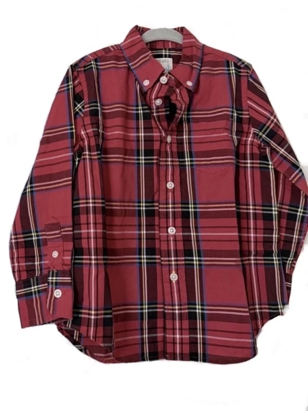 CrewCuts Boys Plaid Red Black Flannel Button Down Long Sleeve Shirt Size 3T, EUC